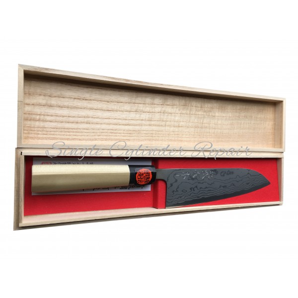 Shigeki All Purpose Santoku Knife Ironwood Handle Blue steel Handmade