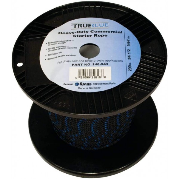 Stens 146-943 Black/Blue Heavy Duty Commercial Solid Braid Starter Rope 200 Ft