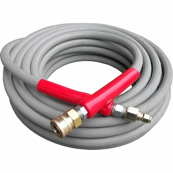 Pressure-Pro AHS380-SSQC 6000 PSI - 3/8" R2 - 50' Gray Quality Pressure Hose With SS Quick Connects