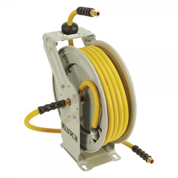 Klutch 113704 Auto Rewind Air Hose Reel with Oil Resistant Rubber Hose 1/2-In. x 50-Ft.