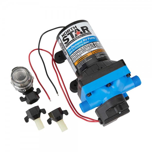 NorthStar 157104.NOR 12 Volt On-Demand RV Potable Water Pump, 5.0 GPM, 1/2-In. NPS-M Ports