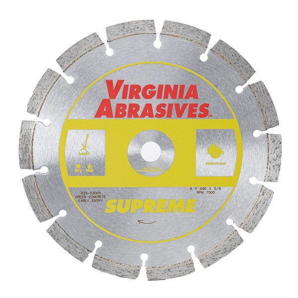 Virginia Abrasives 425-03005 Blade 8" Supreme Sm Dia, Wet/Dry Green Concrete