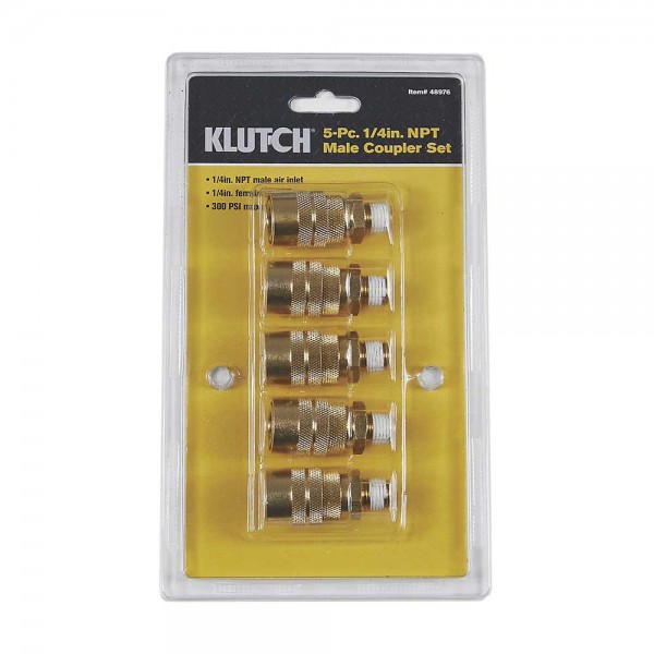 Klutch 48976 Male Coupler Set 1/4-In.  Pack of 5