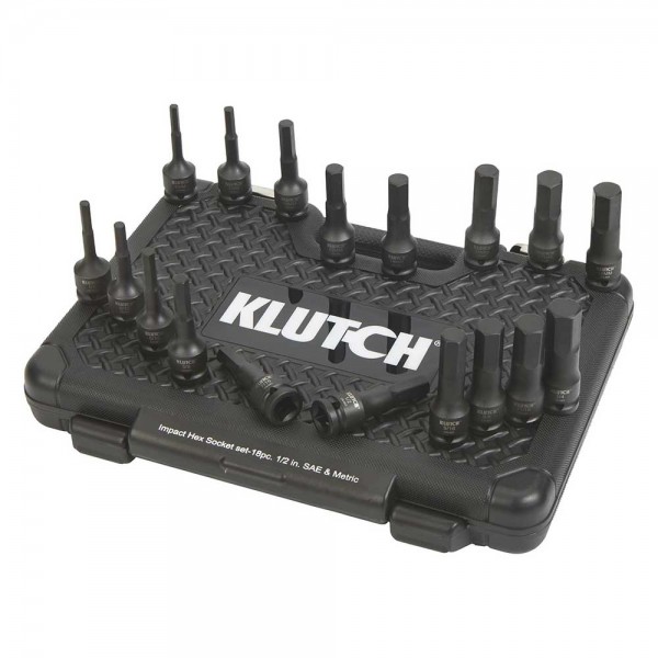 Klutch 49312 Drive Impact Hex Socket Set 1/2-In. SAE and Metric