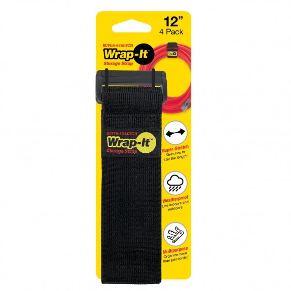 Wrap-It 704-12B Super-Stretch Storage Strap (4-Pack), 12 in