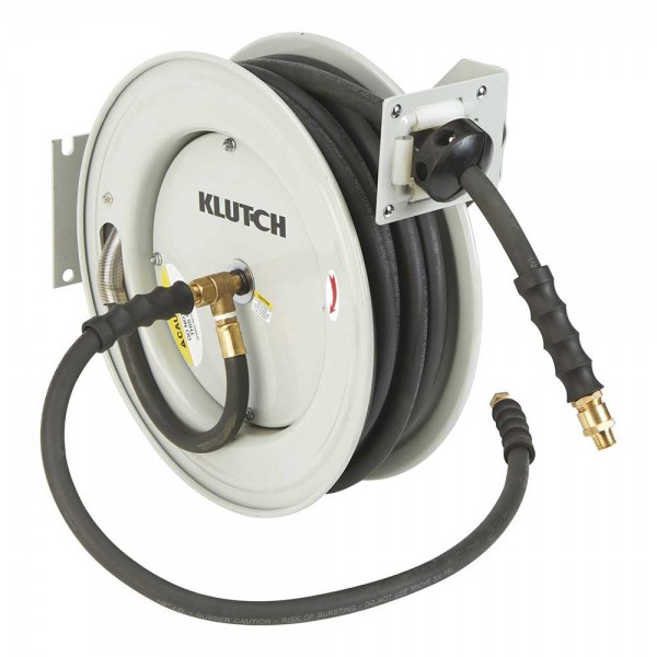 Klutch 73430 Auto-Rewind Air Hose Reel with Rubber Hose 3/8-In. x 50-Ft.