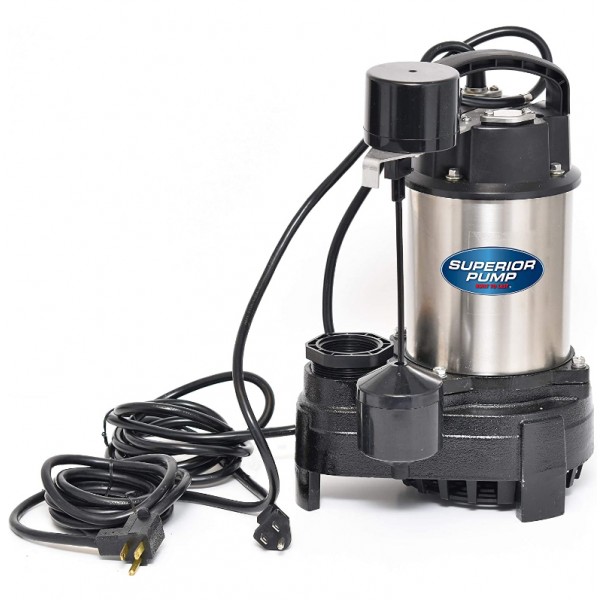 Superior Pump 92571 1/2 HP Stainless Steel and Cast Iron Sump Pump with Vertical Switch