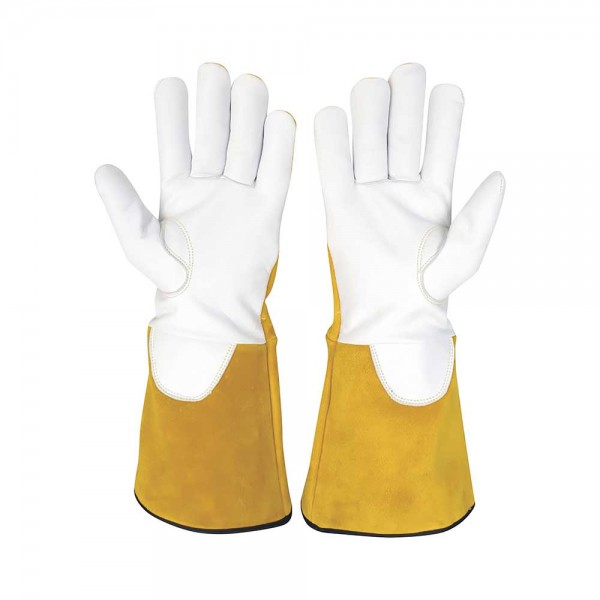 Klutch  96515 Cut-Resistant Goatskin/Cowhide TIG Welding Gloves Single Pair, Gold White,XL