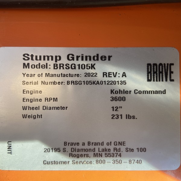 Brave BRSG105K Walk Behind Stump Grinder,Kohler 14 HP