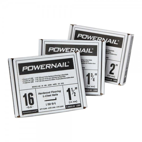 Powernail L200165 2 in. PowerCleats 16 Gauge Flooring L-Cleats, 5 Pack, Five (5) - 1,000 Count Boxes