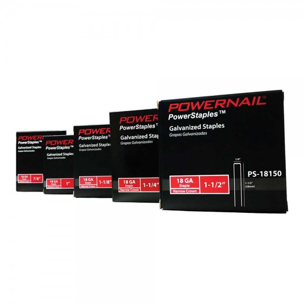 Powernail PS18150 1/4 in. Crown PowerStaples™, 18 Gauge, 1-1/2 in. Leg, 1 Case, Six (6) - 5000 Count Boxes