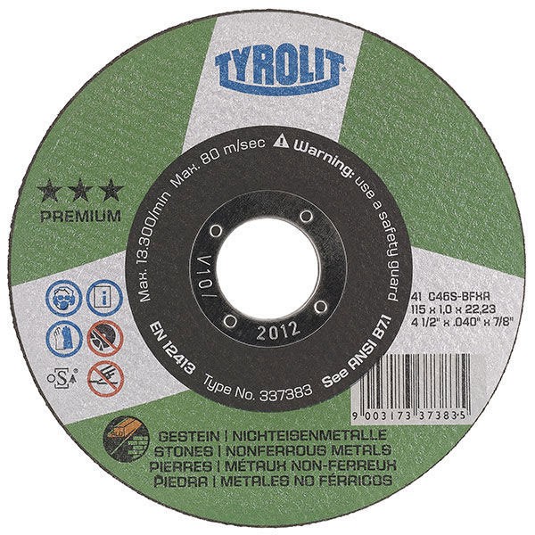 TYROLIT 337383 4-1/2” x .040 x 7/8” PREMIUM Super Thin Cutting Wheel for Aluminum & Stone-Type 1