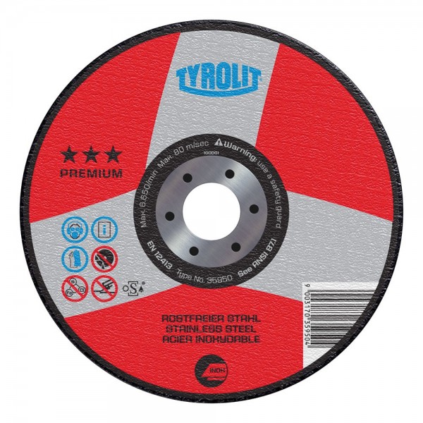 TYROLIT 34163117 4-1/2” x .040 x 7/8” PREMIUM INOX Super-Thin Cut-Off Wheel for Stainless Steel Type 1