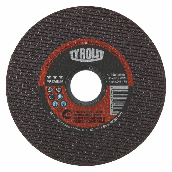 TYROLIT 34163152 4-1/2” x .030 x 7/8” PREMIUM ULTRA-THIN Disc for INOX, Steel & Stainless Steel Type 1