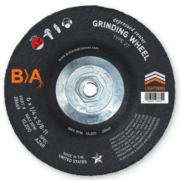 Bullard Abrasives 28669 Grinding Wheel Metal Type 27 6"X1/4"X5/8-11 10/BX