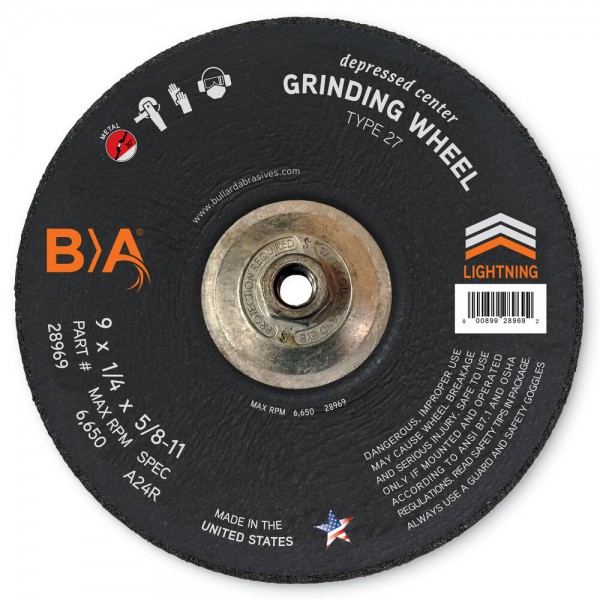 Bullard Abrasives 28969 Depressed Center Grinding Wheel 9 X 1/4 X 5/8-11 Box 10