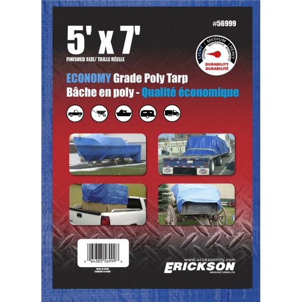 Erickson Manufacturing 56999 5' X 7' Blue Tarp with Display Box 8*8 Weave