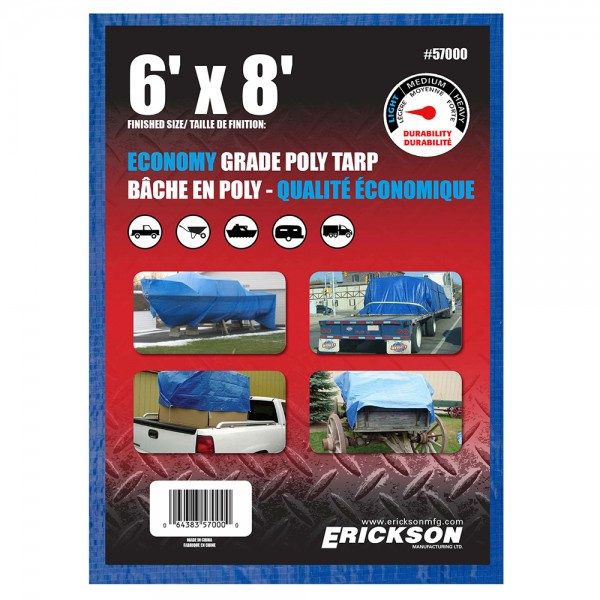 Erickson Manufacturing 57000 Blue Poly Tarp 6'X8' 8*8 Weave