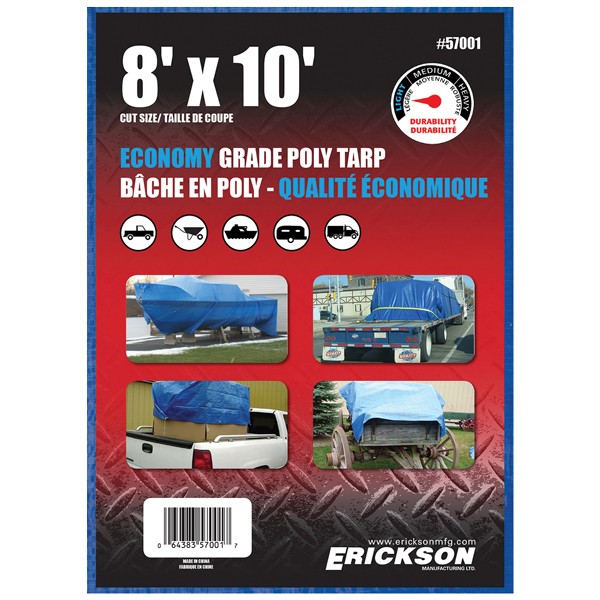 Erickson Manufacturing 57001 Blue Poly Tarp 8'X10' 8*8 Weave