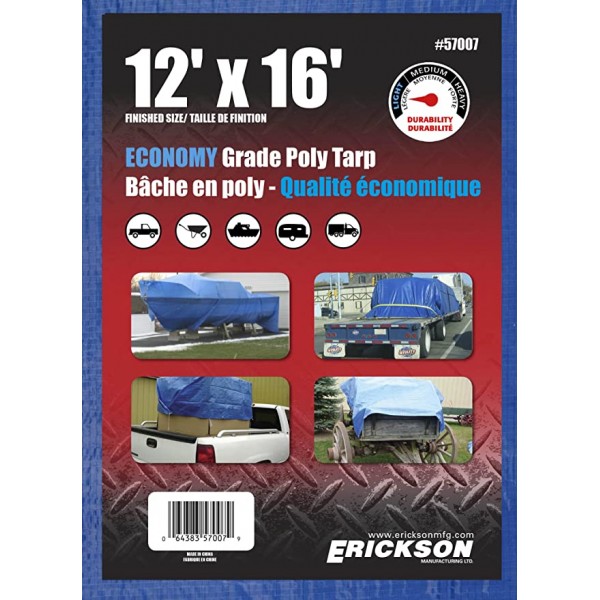Erickson Manufacturing 57007 12' X 16' Blue Tarp with Display Box 8*8 Weave