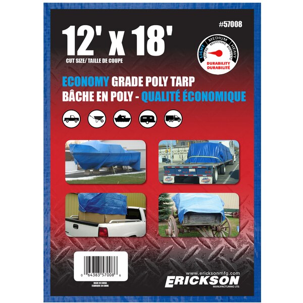 Erickson Manufacturing 57008 12' X 18' Blue Tarp with Display Box 8*8 Weave