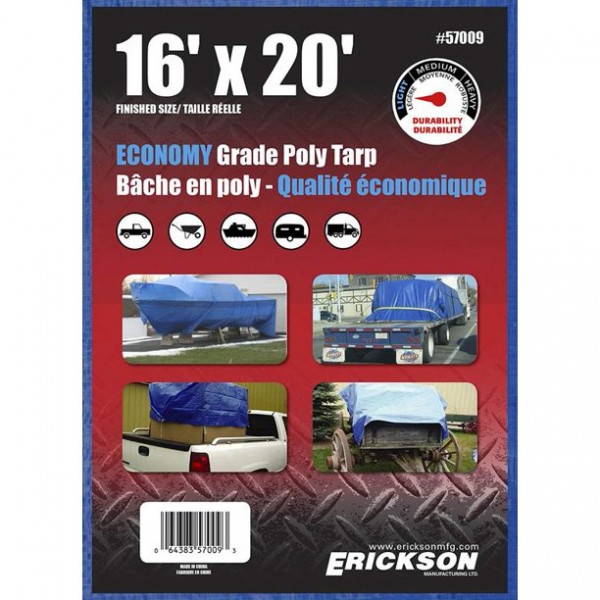 Erickson Manufacturing 57009 Blue Poly Tarp 16'X20' 8*8 Weave