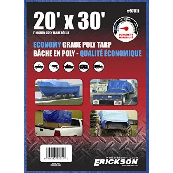 Erickson Manufacturing 57011 Blue Poly Tarp 20'X30' 8*8 Weave