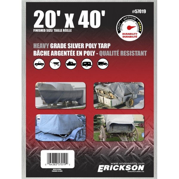 Erickson Manufacturing 57019 20' X 40' HD Silver Tarp with Display Box 14*14 Weave