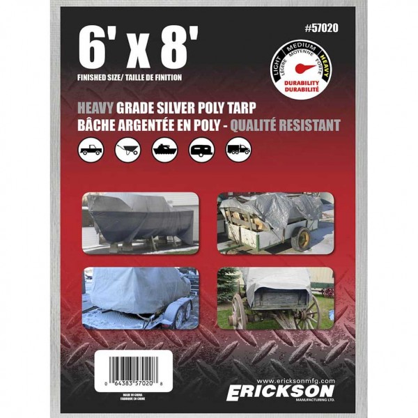 Erickson Manufacturing 57020 Tarp HD Silver Poly 6'X8' 14 X 14 Weave