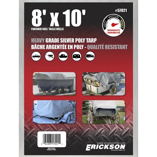 Erickson Manufacturing 57021 Tarp HD Silver Poly 8'X10' 14 X 14 Weave