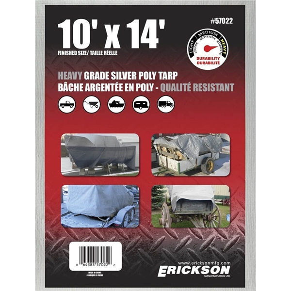 Erickson Manufacturing 57022 Tarp HD Silver Poly 10'X14' 14 X 14 Weave
