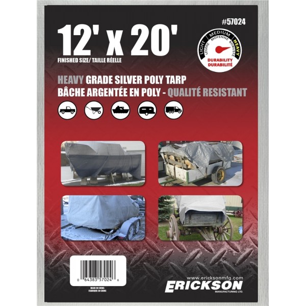 Erickson Manufacturing 57024 12' X 20' HD Silver Tarp with Display Box 14*14 Weave