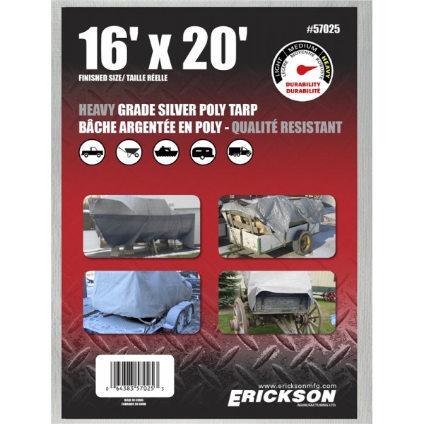 Erickson Manufacturing 57025 16' X 20' HD Silver Tarp with Display Box 14*14 Weave