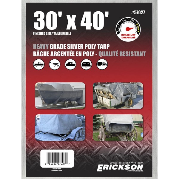 Erickson Manufacturing 57027 30' X 40' HD Silver Tarp No Display Box 14*14 Weave