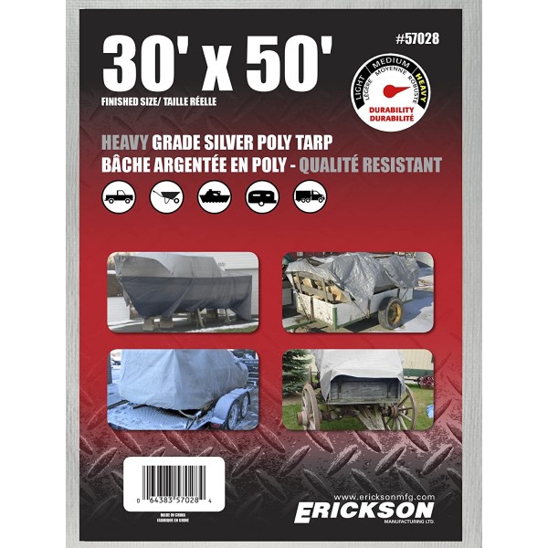 Erickson Manufacturing 57028 30' X 50' HD Silver Tarp No Display Box 14*14 Weave