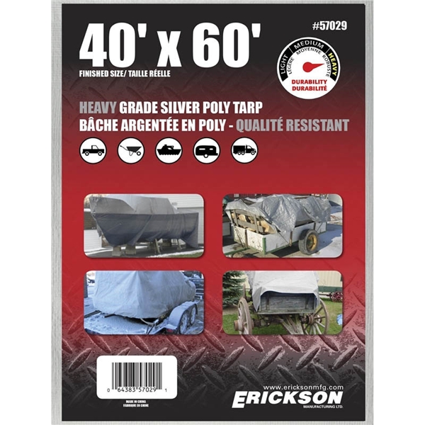 Erickson Manufacturing 57029 40' X 60' HD Silver Tarp No Display Box 14*14 Weave