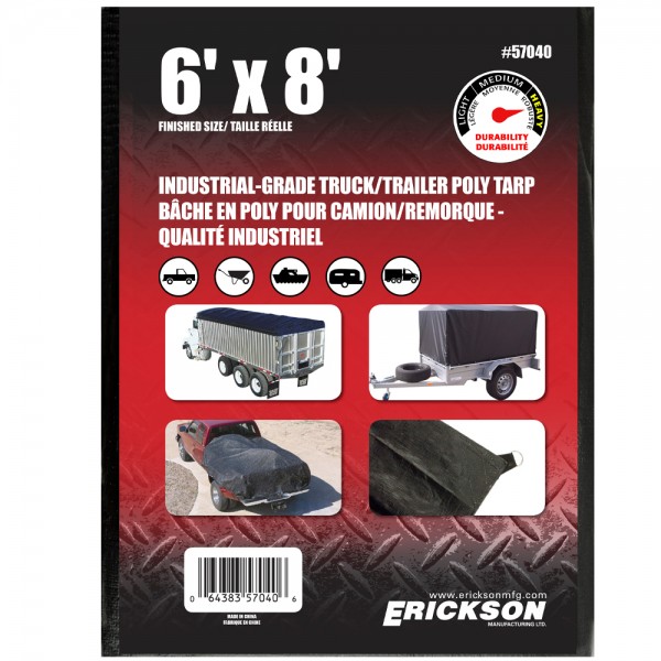 Erickson Manufacturing 57040 6' X 8' Industrial Fitted Tarp Black with Display Box 14*14 Weave
