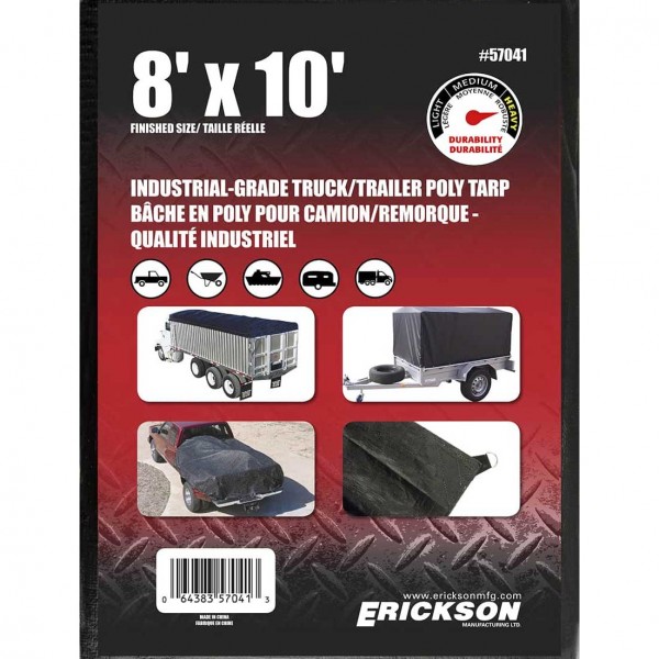 Erickson Manufacturing 57041 8' X 10' Industrial Fitted Tarp Black with Display Box 14*14 Weave