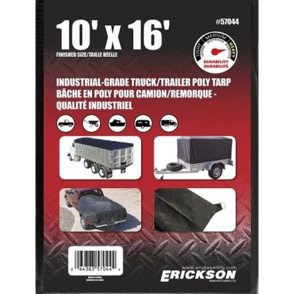 Erickson Manufacturing 57044 10' X 16' Industrial Fitted Tarp Black with Display Box 14*14 Weave