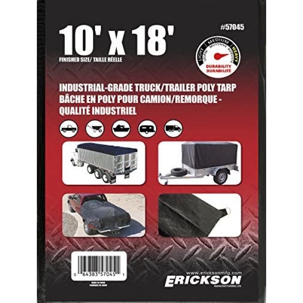 Erickson Manufacturing 57045 10' X 18' Industrial Fitted Tarp Black with Display Box 14*14 Weave