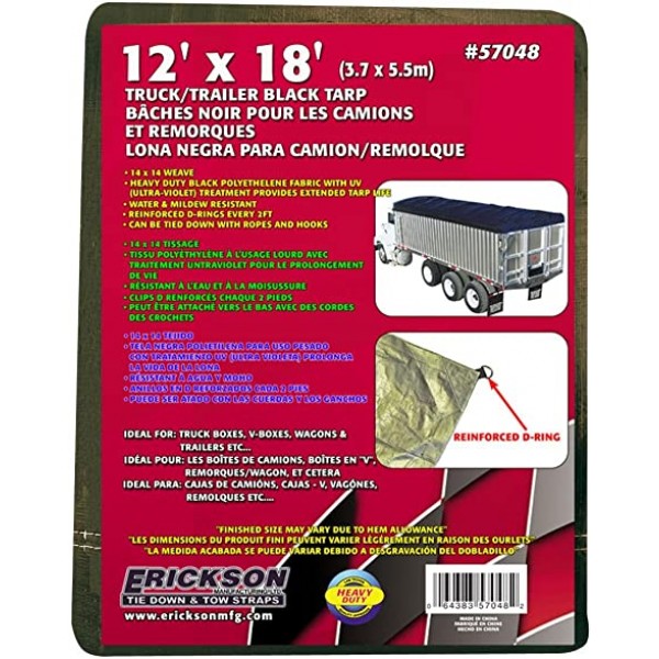 Erickson Manufacturing 57048 12' X 18' Industrial Fitted Tarp Black with Display Box 14*14 Weave