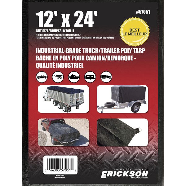 Erickson Manufacturing 57051 12' X 24' Industrial Fitted Tarp Black with Display Box 14*14 Weave