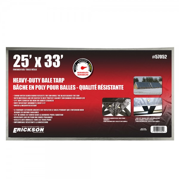 Erickson Manufacturing 57052 25' X 33' HD Silver & Black Bale Tarp No Display Box 14*14 Weave