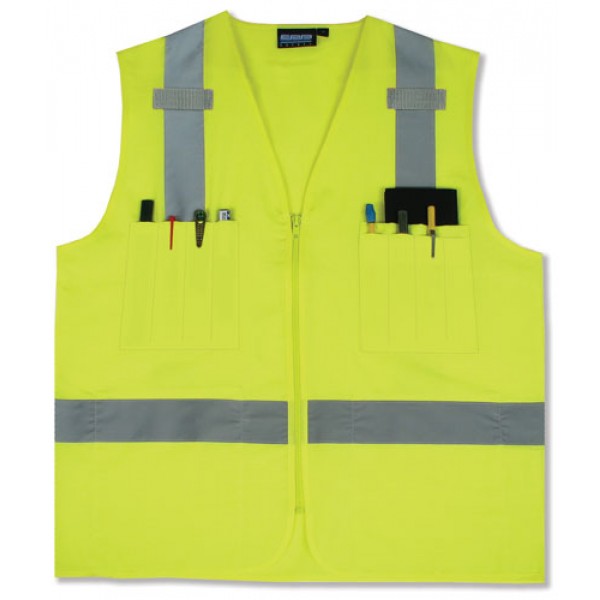 ERB Safety Products 61201 Safety Vest Surveyor's Hi-Viz Lime Large Class 2
