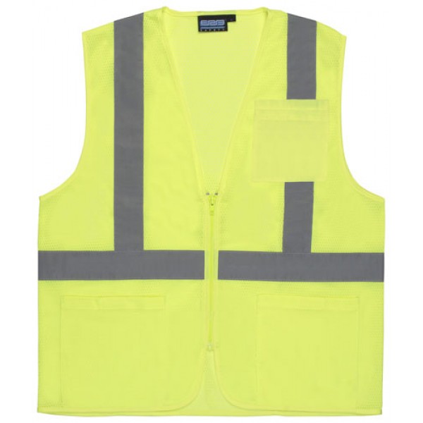 ERB Safety 61648 Safety Vest Mesh Lime Green Large with Pockets ANSI Class II