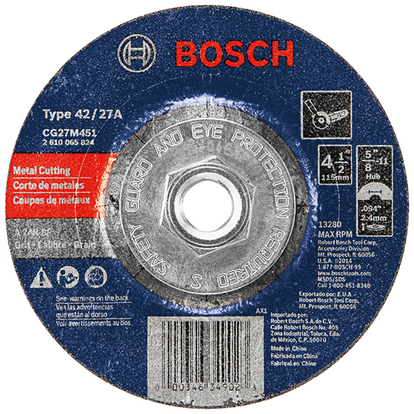 Bosch CG27M451 Metal Grinding Wheel Type 27 BX/5 4-1/2" X 3/32" X 5/8-11"
