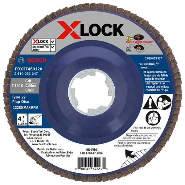 Bosch FDX27450120 Flap Disc 4.5" T27 120 Grit X-Lock