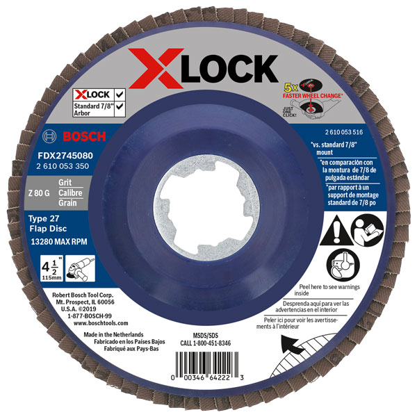 Bosch FDX2745080 Flap Disc 4.5" T27 80 Grit X-Lock
