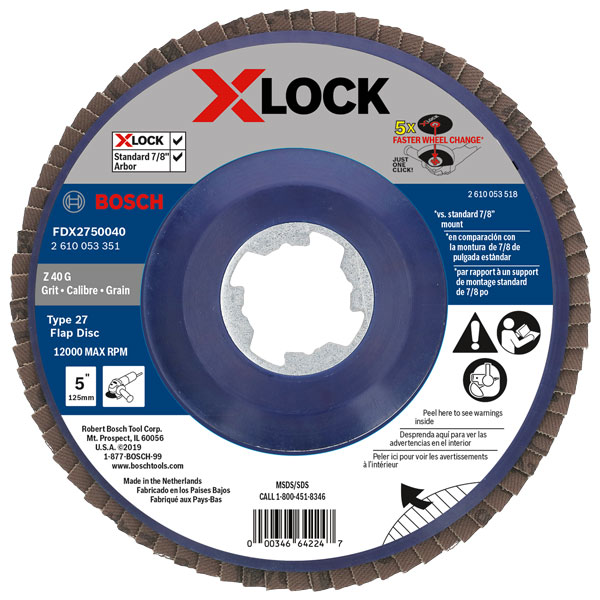 Bosch FDX2750040 Flap Disc 5" T27 40 Grit X-Lock