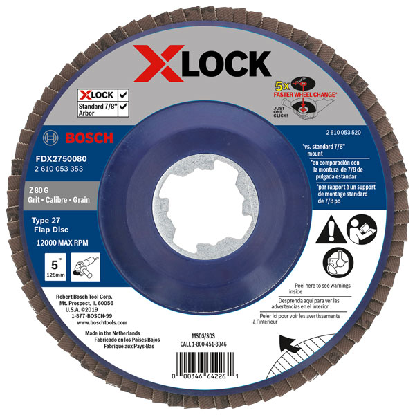 Bosch FDX2750080 Flap Disc 5" T27 80 Grit X-Lock